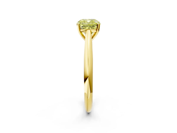 Yellow gold Fancy Yellow Cushion Cut Diamond Solitaire Engagement Ring with Cathedral Setting and Four-Prong Mount