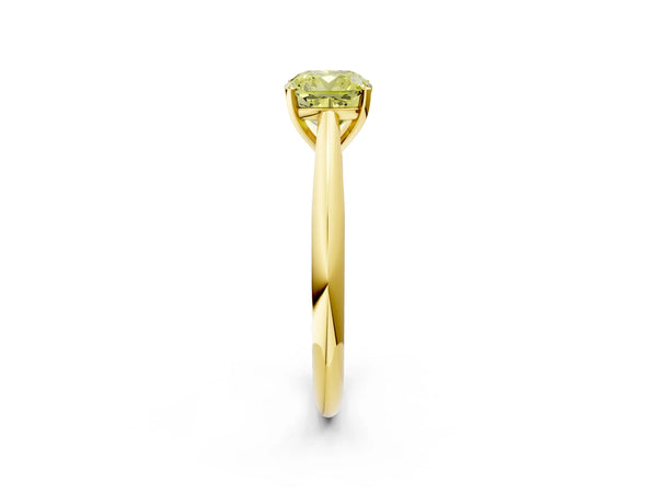 Yellow gold Fancy Yellow Cushion Cut Diamond Solitaire Engagement Ring with Cathedral Setting and Four-Prong Mount