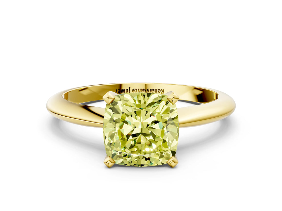 Yellow gold Fancy Yellow Cushion Cut Diamond Solitaire Engagement Ring with Classic Band and Four-Prong Setting_24