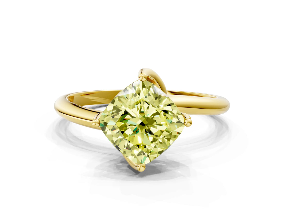 Yellow gold Fancy Yellow Cushion Cut Diamond Solitaire Engagement Ring with Four-Prong Setting and Classic Band_20