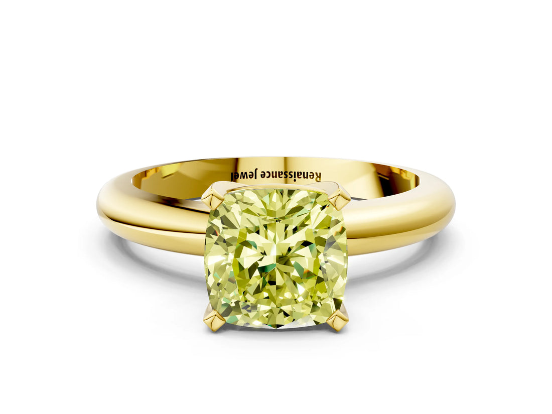 Yellow gold Fancy Yellow Cushion Cut Diamond Solitaire Engagement Ring with Round Band and Four-Prong Setting_157