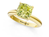 Yellow gold Fancy Yellow Cushion Cut Diamond Solitaire Engagement Ring with Round Band and Four-Prong Setting_158