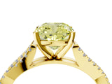 Yellow gold Fancy Yellow Cushion Cut Diamond Solitaire Engagement Ring with Twisted Pavé Band and Four-Prong Setting_49