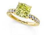 Yellow gold Fancy Yellow Cushion Cut Diamond Solitaire Pavé Engagement Ring with Round Band and Prong Setting_68