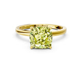 Yellow gold Fancy Yellow Cushion Cut Diamond Solitaire Ring with Classic Band and Four-Prong Setting