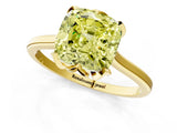 Yellow gold Fancy Yellow Cushion Cut Diamond Solitaire Ring with Flower Prong Setting and Classic Band_37