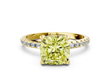 Yellow gold Fancy Yellow Cushion Cut Diamond Solitaire Ring with Four-Prong Setting and Pavé Band_3