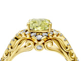 Yellow gold Fancy Yellow Cushion Cut Diamond Solitaire Ring with Hidden Halo and Pavé Band_31