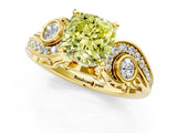 Yellow gold Fancy Yellow Cushion Cut Diamond Solitaire Ring with Milgrain Pavé Band and Four-Prong Setting_168