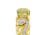 Yellow gold Fancy Yellow Cushion Cut Diamond Solitaire Ring with Milgrain Pavé Band and Four-Prong Setting_172