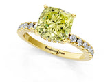 Yellow gold Fancy Yellow Cushion Cut Diamond Solitaire Ring with Pavé Band and Four-Prong Setting_76