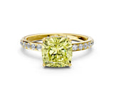Yellow gold Fancy Yellow Cushion Cut Diamond Solitaire Ring with Pavé Band and Hidden Halo_15