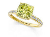 Yellow gold Fancy Yellow Cushion Cut Diamond Solitaire Ring with Pavé Band and Hidden Halo_16