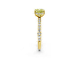 Yellow gold Fancy Yellow Cushion Cut Diamond Solitaire Ring with Pavé Band and Hidden Halo_17