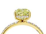 Yellow gold Fancy Yellow Cushion Cut Diamond Solitaire Ring with Pavé Band and Hidden Halo_19
