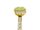 Yellow gold Fancy Yellow Cushion Cut Diamond Solitaire Ring with Pavé Band and Hidden Halo_20