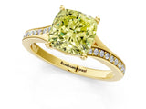 Yellow gold Fancy Yellow Cushion Cut Diamond Solitaire Ring with Pavé Band and Prong Setting_13
