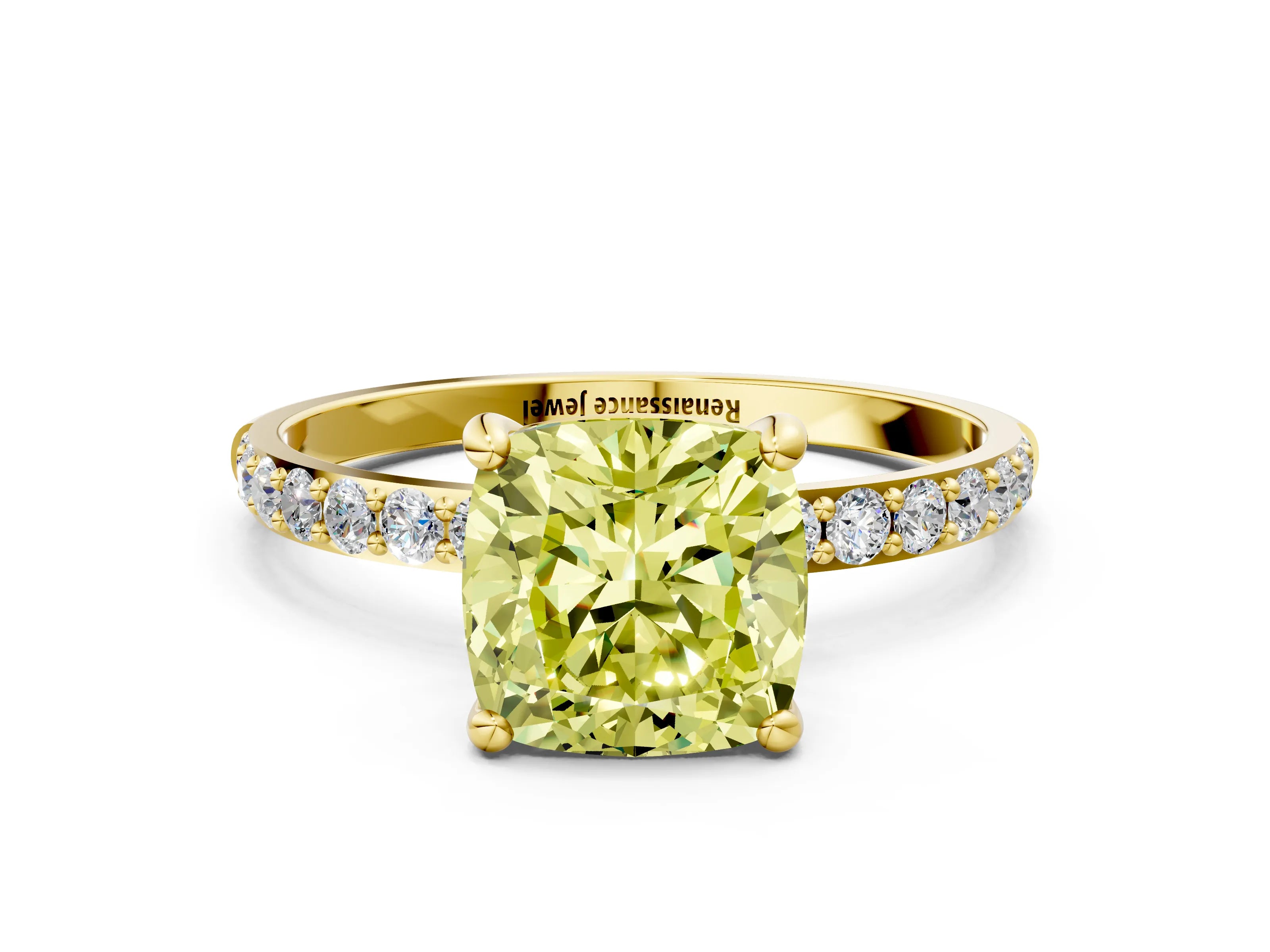 Yellow Gold Cushion Cut Pave Engagement Ring Setting