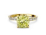 Yellow gold Fancy Yellow Cushion Cut Diamond Solitaire Ring with Pave Band and Four Prong Setting_86