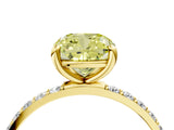 Yellow gold Fancy Yellow Cushion Cut Diamond Solitaire Ring with Pave Band and Four Prong Setting_90