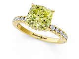 Yellow gold Fancy Yellow Cushion Cut Diamond Solitaire Ring with Round  Pavé Band and Four-Prong Setting_37