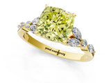 Yellow gold Fancy Yellow Cushion Cut Diamond Solitaire Ring with Side Stones and Four-Prong Setting_69