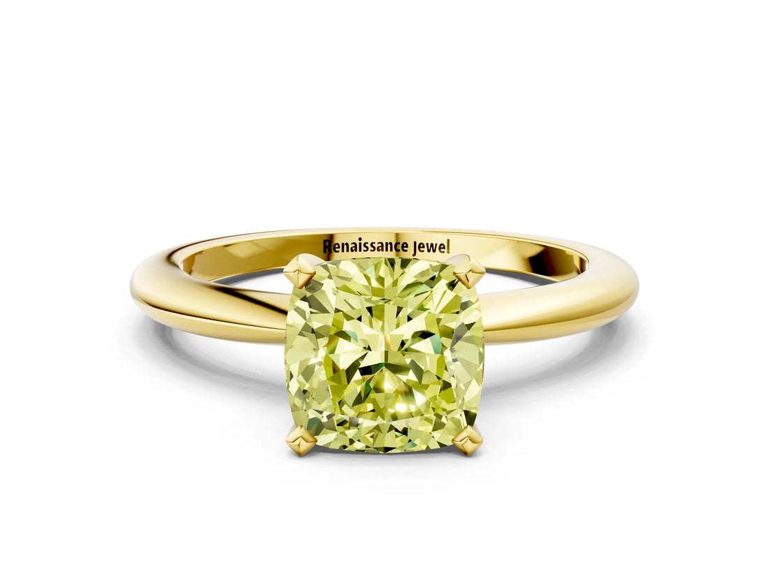 Yellow gold Fancy Yellow Cushion Cut Diamond Solitaire Ring with Six-Prong Setting and Classic Band_280