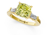 Yellow gold Fancy Yellow Cushion  Cut Diamond Solitaire Ring with Tapered Baguette Accents and Four-Prong Setting_79
