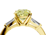 Yellow gold Fancy Yellow Cushion  Cut Diamond Solitaire Ring with Tapered Baguette Accents and Four-Prong Setting_82