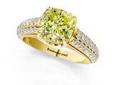 Yellow gold Fancy Yellow Cushion Cut Diamond Solitaire Ring with Three-Row Pavé Band and Four-Prong Setting_37