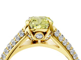 Yellow gold Fancy Yellow Cushion Cut Diamond Solitaire Ring with Three-Row Pavé Band and Four-Prong Setting_40