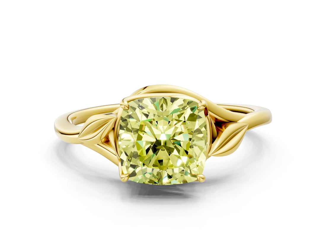 Yellow gold Fancy Yellow Cushion Cut Diamond Solitaire Ring with Twist Band and Four-Prong Setting_71