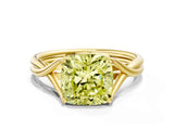 Yellow gold Fancy Yellow Cushion Cut Diamond Solitaire Twist Band Prong Setting Ring_83