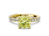 Yellow gold Fancy Yellow Cushion  Cut Diamond Solitaire with Pave Band and Four-Prong Setting 1