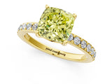 Yellow gold Fancy Yellow Cushion  Cut Diamond Solitaire with Pave Band and Four-Prong Setting 2