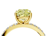 Yellow gold Fancy Yellow Cushion  Cut Diamond Solitaire with Pave Band and Four-Prong Setting 5