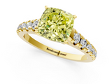 Yellow gold Fancy Yellow Cushion  Cut Diamond Solitaire with Pave Band and Four-Prong Setting_161
