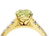 Yellow gold Fancy Yellow Cushion  Cut Diamond Solitaire with Pave Band and Four-Prong Setting_164