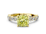 Yellow gold Fancy Yellow Cushion Cut Diamond Solitaire with Side Stones, Pave Band, Four-Prong Setting_114