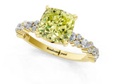 Yellow gold Fancy Yellow Cushion Cut Diamond Solitaire with Side Stones, Pave Band, Four-Prong Setting_115