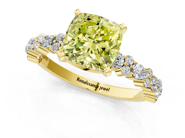 Yellow Gold Cushion Cut Pear Side Stone Engagement Ring Setting for Fancy Yellow Center