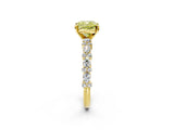 Yellow gold Fancy Yellow Cushion Cut Diamond Solitaire with Side Stones, Pave Band, Four-Prong Setting_116