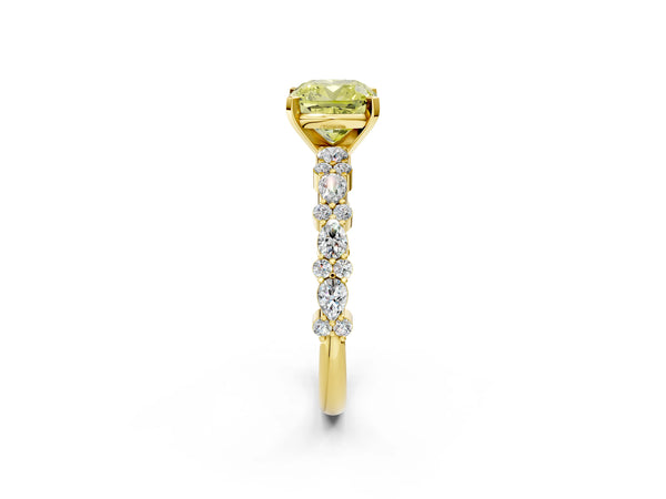 Yellow Gold Cushion Cut Pear Side Stone Engagement Ring Setting for Fancy Yellow Center