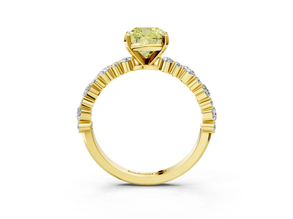 Yellow Gold Cushion Cut Pear Side Stone Engagement Ring Setting for Fancy Yellow Center