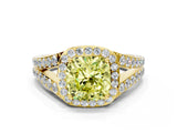 Yellow gold Fancy Yellow Cushion Cut Diamond Split Shank Halo Ring with Four-Prong Setting_57