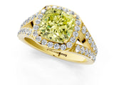 Yellow gold Fancy Yellow Cushion Cut Diamond Split Shank Halo Ring with Four-Prong Setting_58