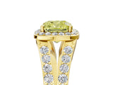 Yellow gold Fancy Yellow Cushion Cut Diamond Split Shank Halo Ring with Four-Prong Setting_62