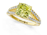 Yellow gold Fancy Yellow Cushion Cut Diamond Split Shank Pavé Engagement Ring with Four-Prong Setting_93