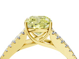 Yellow gold Fancy Yellow Cushion Cut Diamond Split Shank Pavé Engagement Ring with Four-Prong Setting_96