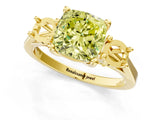 Yellow gold Fancy Yellow Cushion Cut Diamond Three-Stone Engagement Ring with Prong Setting and Pavé Band_1